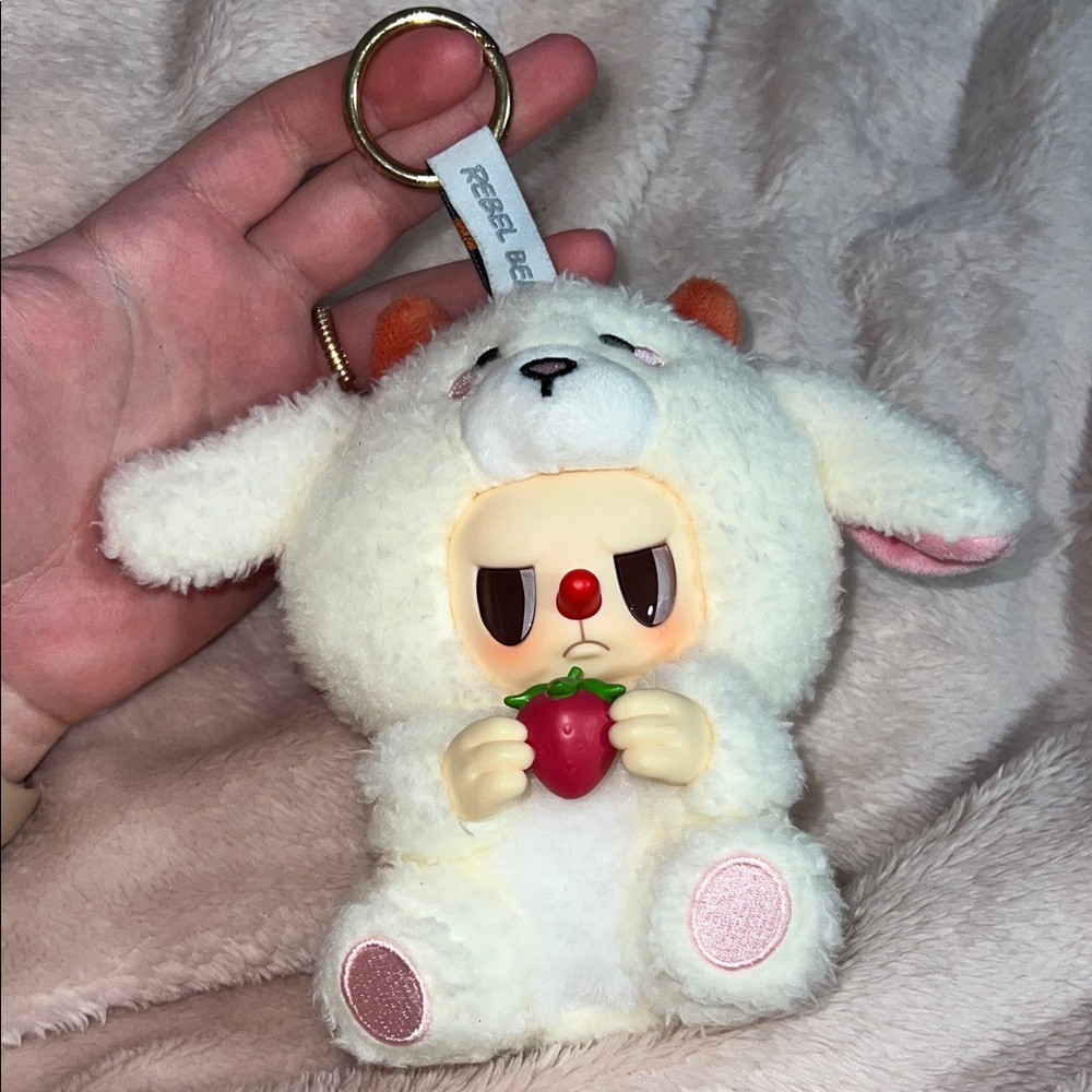 Cute Plush Keychain with Strawberry - Cream and Pink